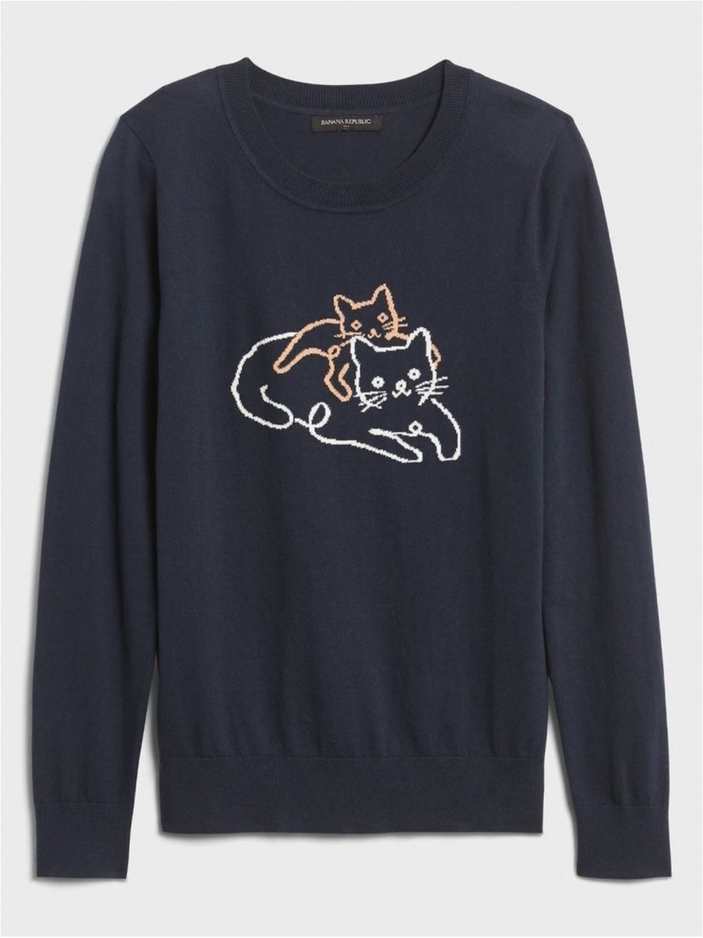 banana republic factory navy blue kitty cat intarsia sweater sweatshirt S